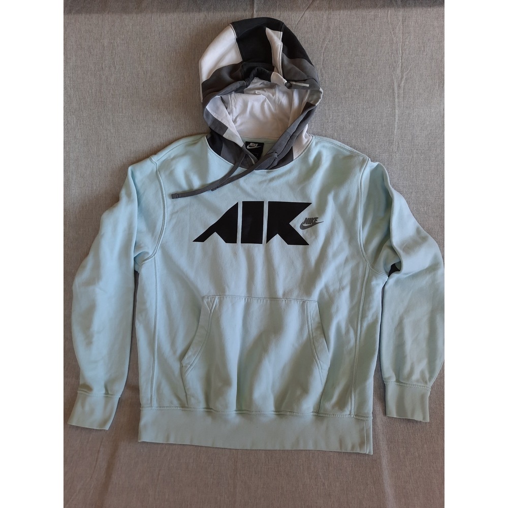 Nike Air Men Medium Gray/Black Art‎ Pocket Pullover Drawstring Hoodie Sweater